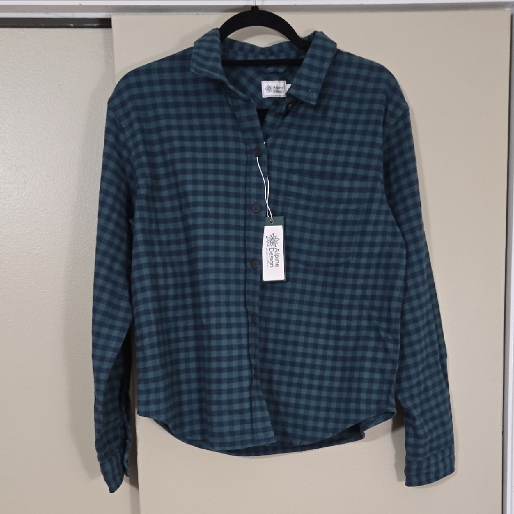 Alpine Design Women's Midweight Flannel Teal Plaid Casual Shirt Size SMALL NWT